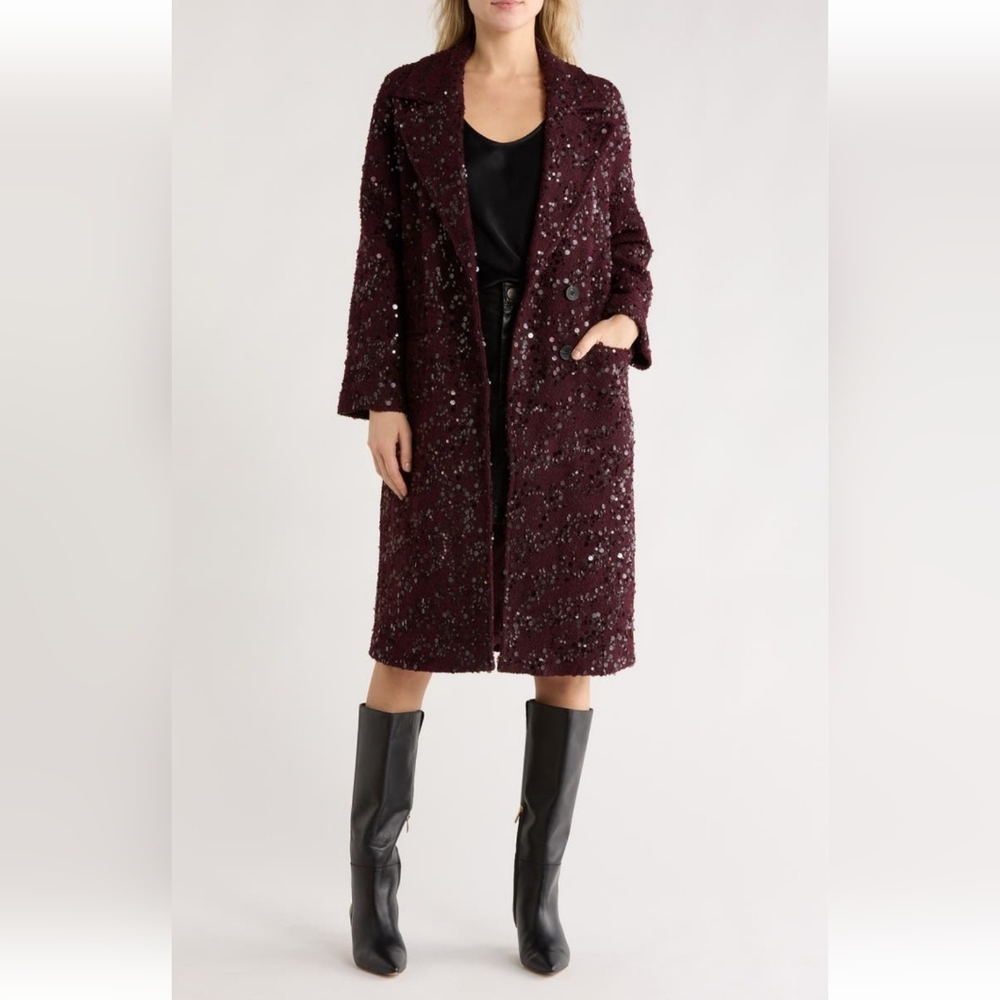 New Avec Les Filles Burgundy Sequin Dressy Coat - Picture 4 of 9